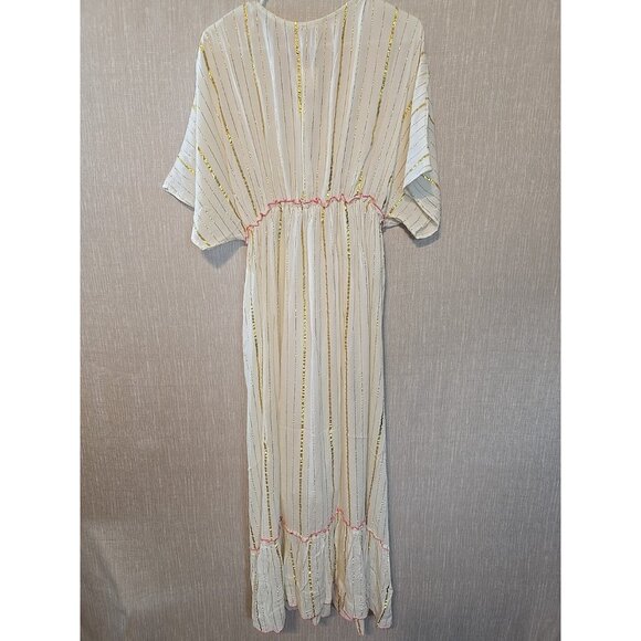 ananta size L/XL cream Boho flowy maxi dress‎ embroidered gold striped New - Picture 3 of 16